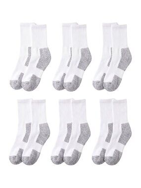 NIP Fruit of the Loom Mens 6 Pk Work Gear Short Boot Crew Socks White Size 6-12